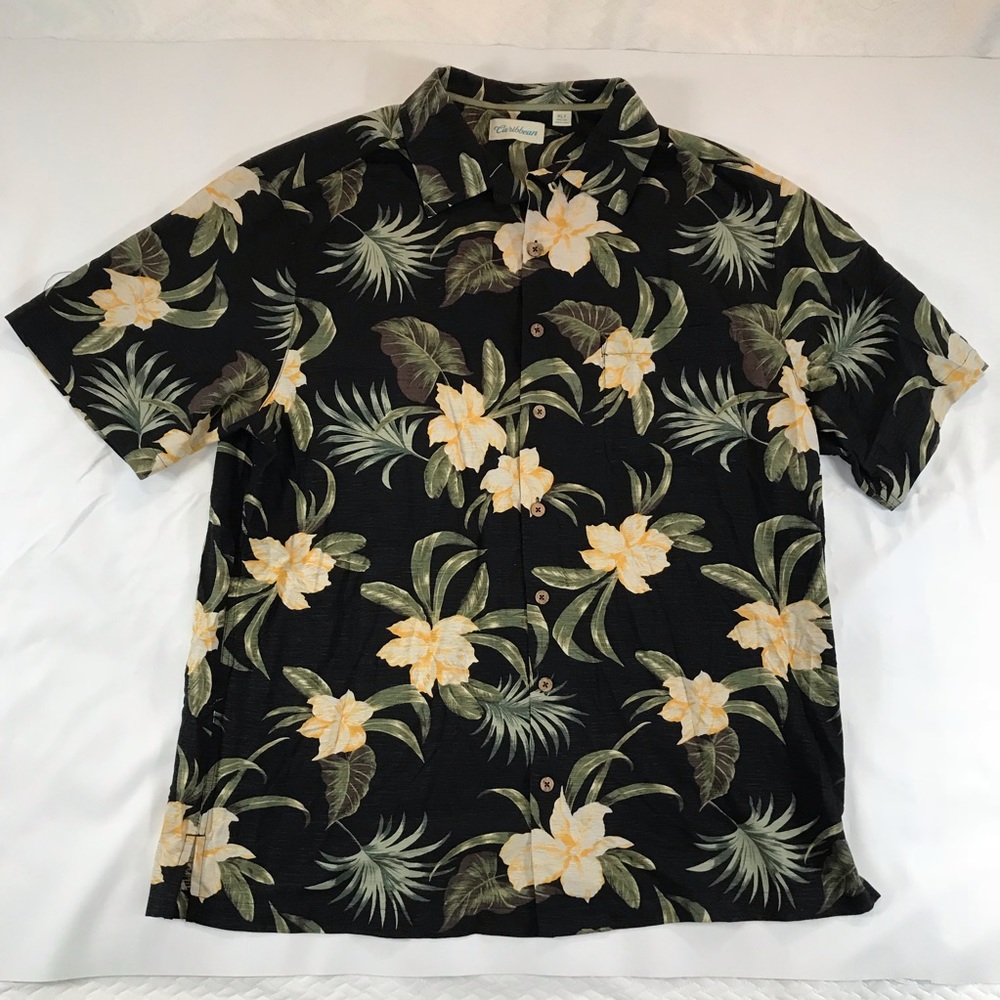 Caribbean Mens Hawaiian Camp Style Shirt Floral